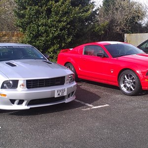 Darrens' 2005 Silver Saleen Mustang and and AD's 2007 Red Ford Mustang with white stripes