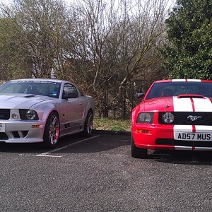 Darrens' 2005 Silver Saleen Mustang and and AD's 2007 Red Ford Mustang with white stripes