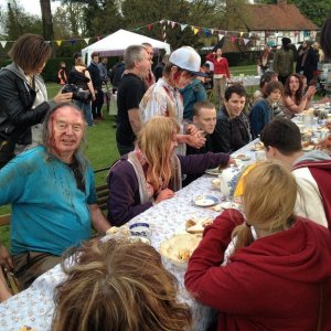 Zombies and Village Folk enjoying a day of....sharing food. No brains here!