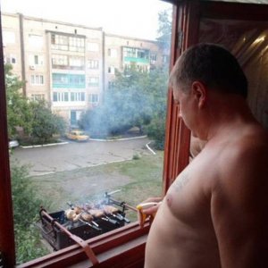this guy looks the fire marshal in the eye and says have a kabob