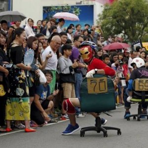 on his day off iron man likes to run office chair marathons