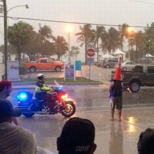 a man can t walk with a cone on his head in america