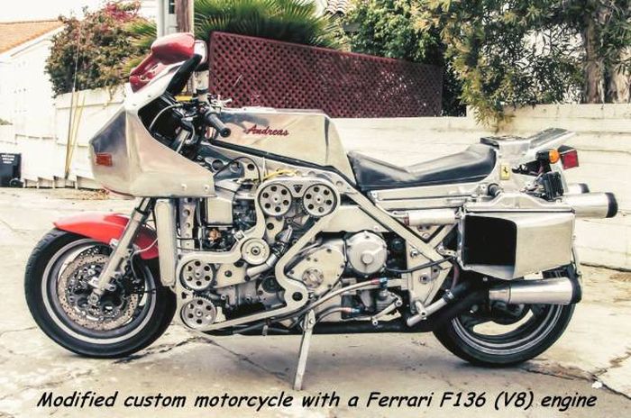 getcher motor ruuuuunnin. Ferrari V8 powered bike.