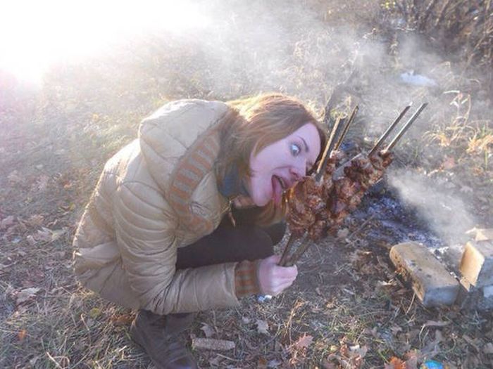 sandra knew to lick all the meat to claim it as hers