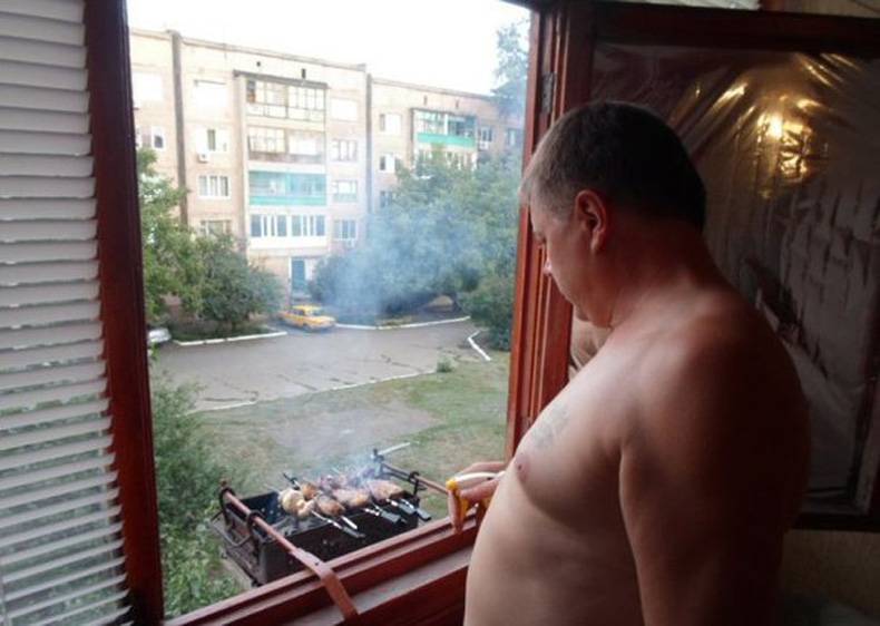 this guy looks the fire marshal in the eye and says have a kabob
